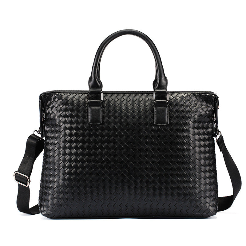 mens bag leather large briefcase hand woven luxury handbags business tote bags for men high quality laptop handbags