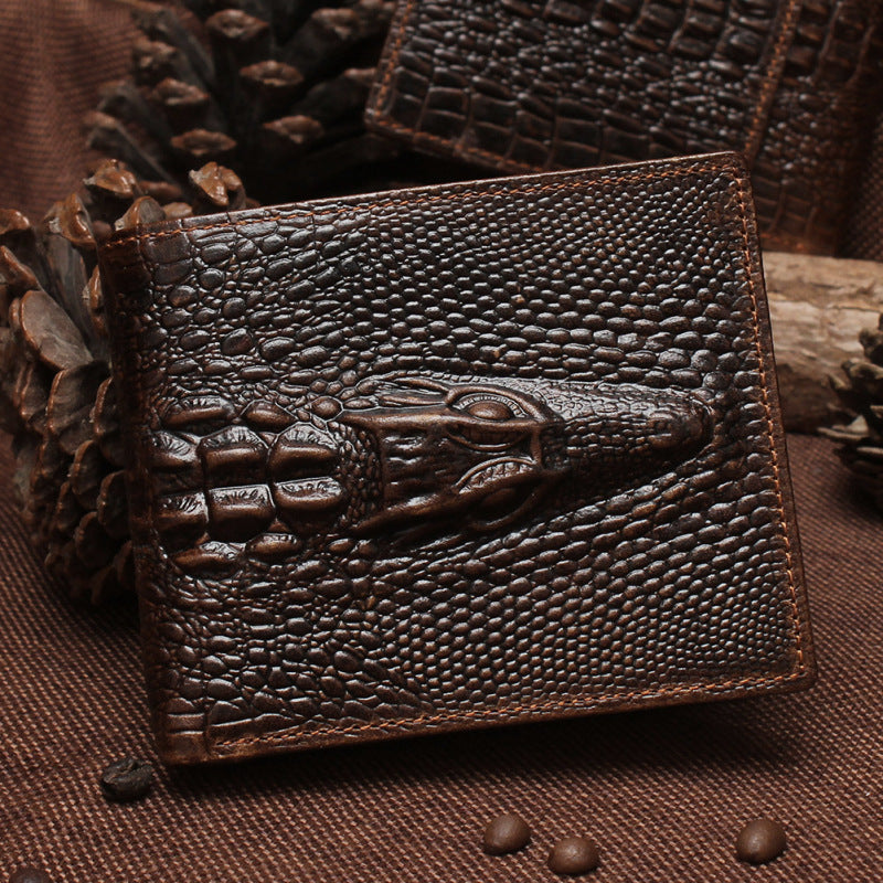 fashion casual mens wallet retro oil wax skin crocodile pattern