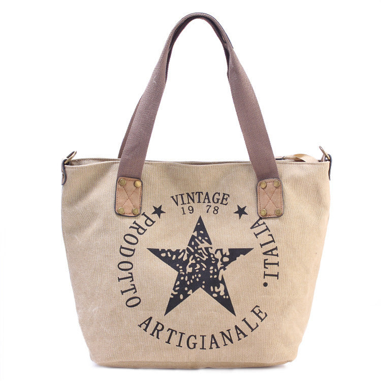 popular canvas printed five pointed star handbag