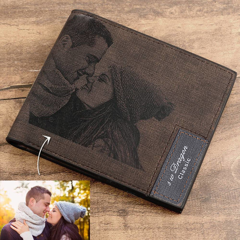 custom photo carved frosted mens short wallet