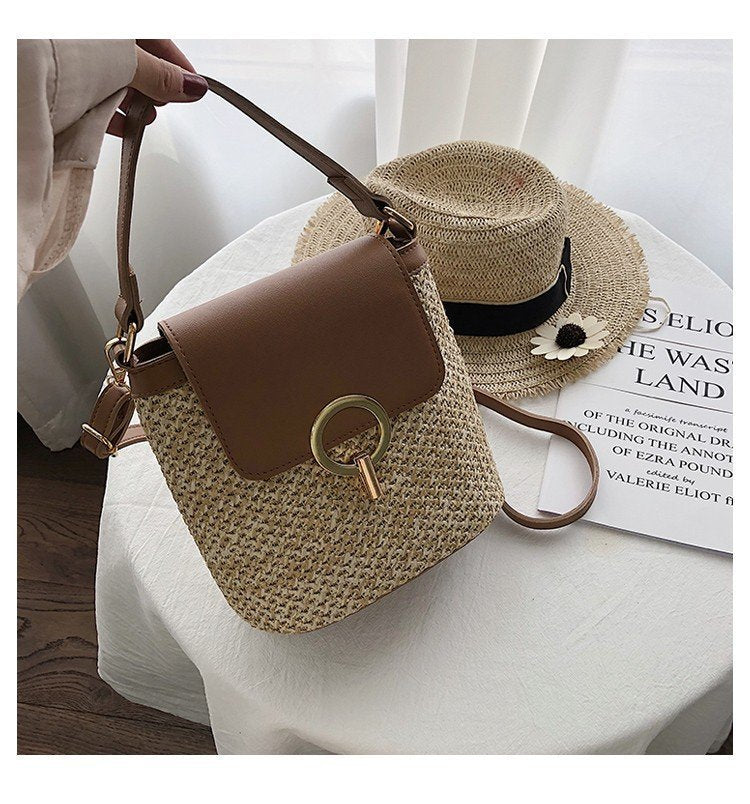 summer new simple straw shoulder beach bag