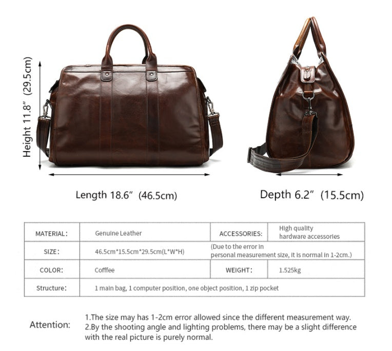 first layer cowhide retro large capacity travel bag