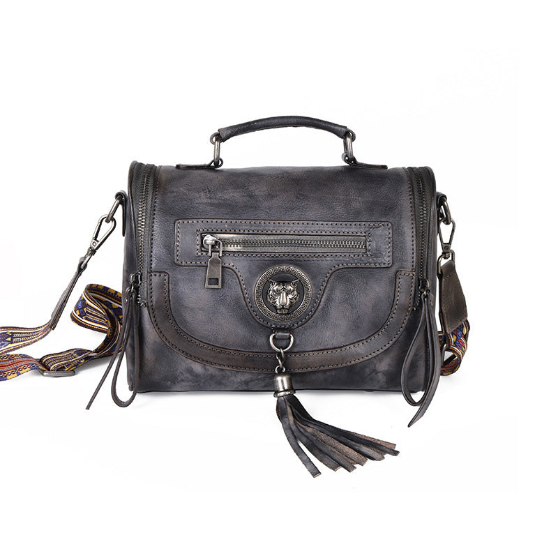 one shoulder womens bag with head leather