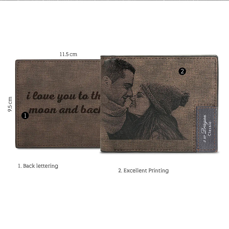 custom photo carved frosted mens short wallet