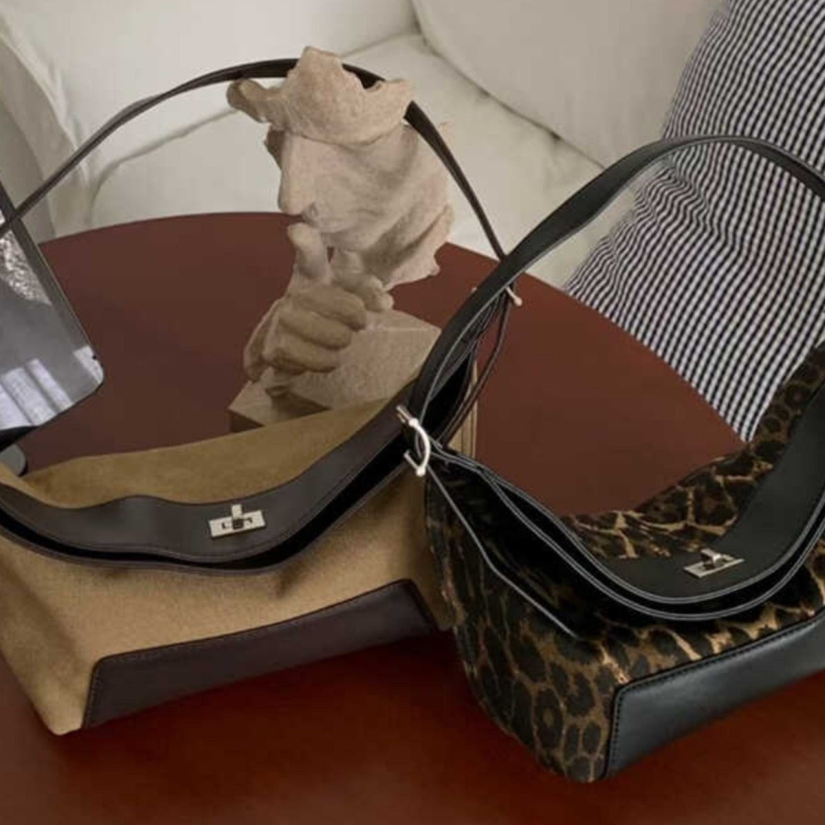 special interest design leopard print hot girl retro canvas leather patchwork
