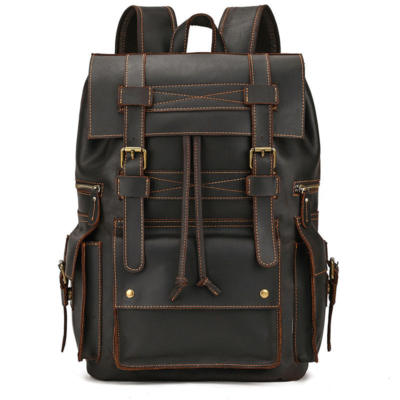 retro mens backpack cowhide large capacity 15 inch computer bag