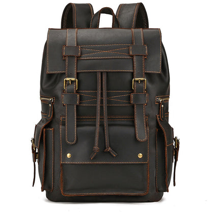 retro mens backpack cowhide large capacity 15 inch computer bag