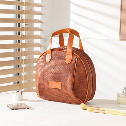 pu woven pattern cosmetic capacity portable storage bag double zipper