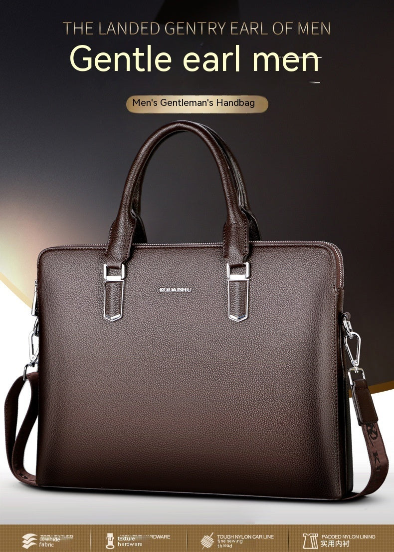 mens handbag double pull large capacity business computer bag authentic leather tactile feel