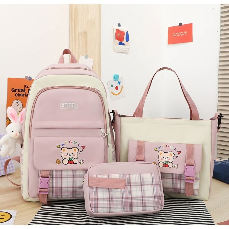 large capacity high school plaid three piece set junior high school student elementary school studebt backpack