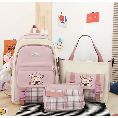 large capacity high school plaid three piece set junior high school student elementary school studebt backpack