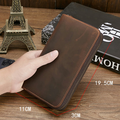 new retro hand multifunctional zipper mens leather wallet