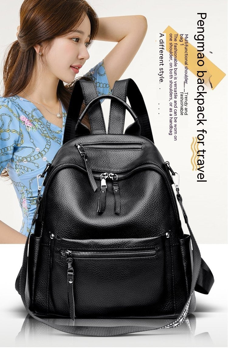 top layer cowhide backpack girl travel large capacity schoolbag college style fashion all matching