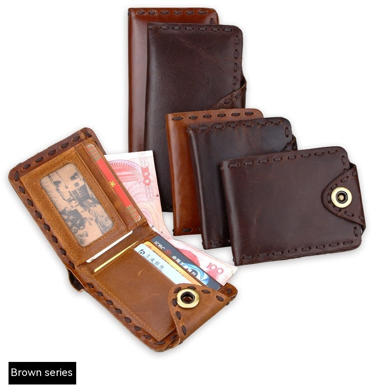 vintage mens long oily leather first layer cowhide wallet