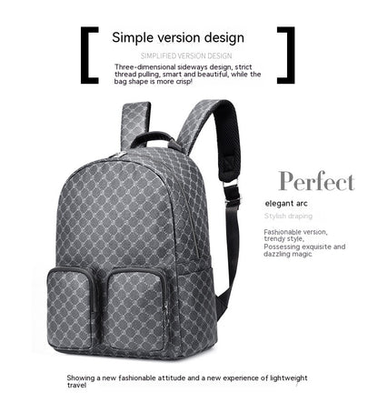 european and american large capacity retro mens and womens business casual leather printed backpack