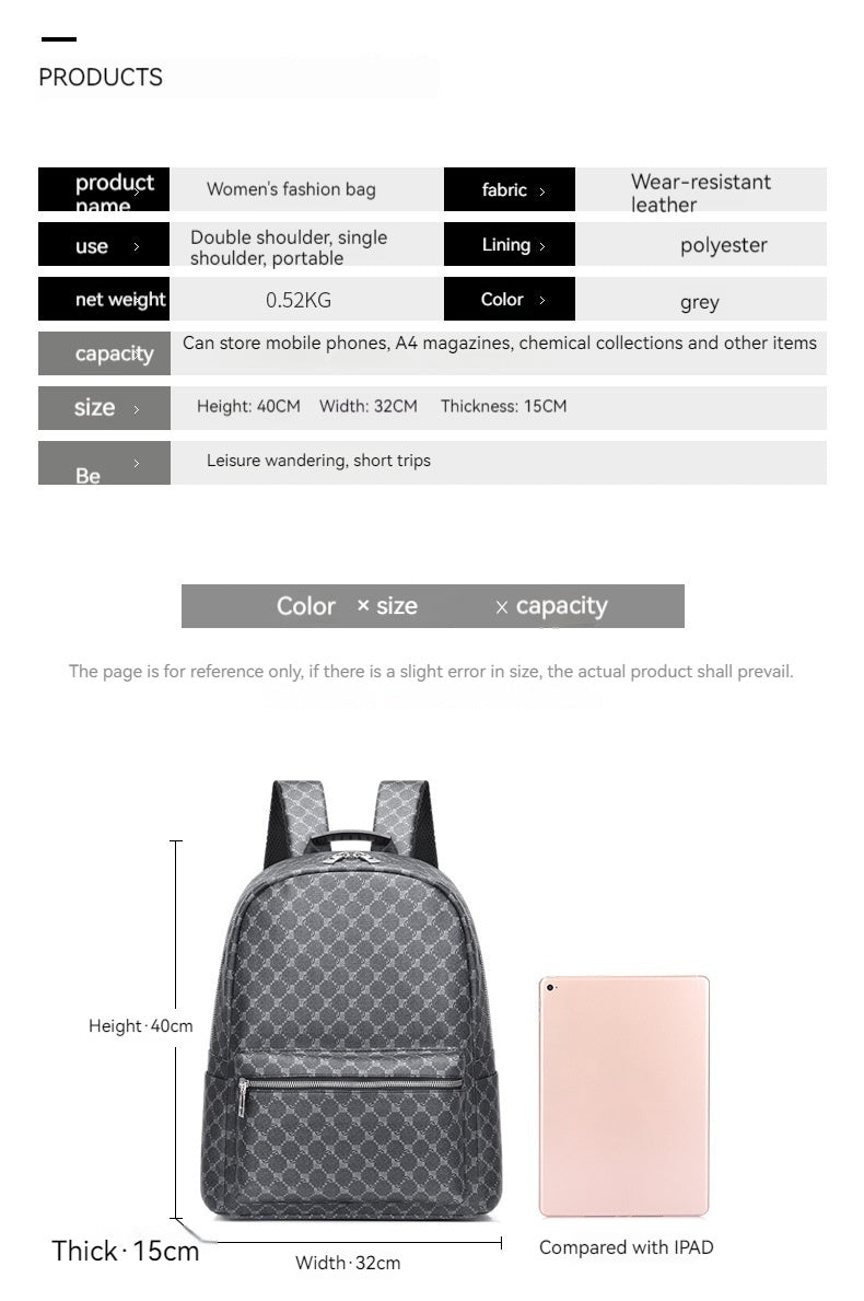 european and american large capacity retro mens and womens business casual leather printed backpack