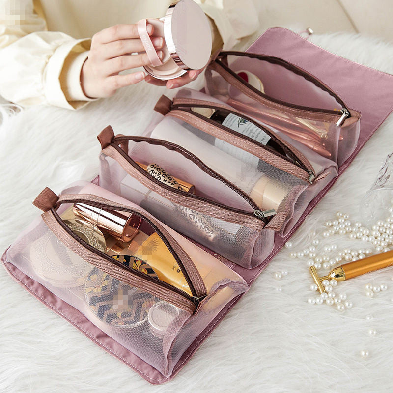 4pcs in 1 cosmetic bag for women zipper mesh separable cosmetics pouch ladies foldable nylon bag rope makeup bag