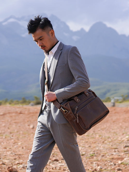 mens fashion vintage crossbody computer briefcase