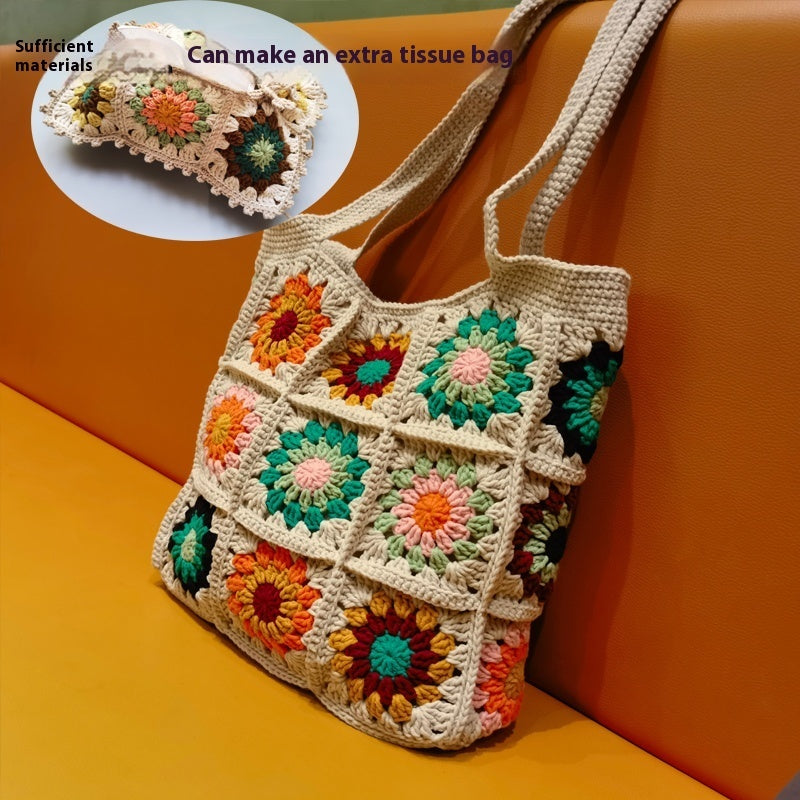 zero basic learning hand woven diy material retro contrast color shoulder bag