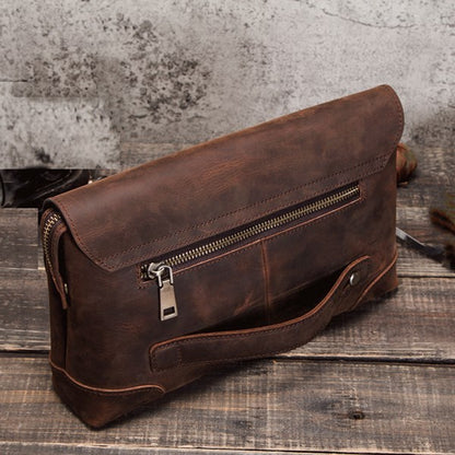 retro multifunctional crazy horse leather mens clutch