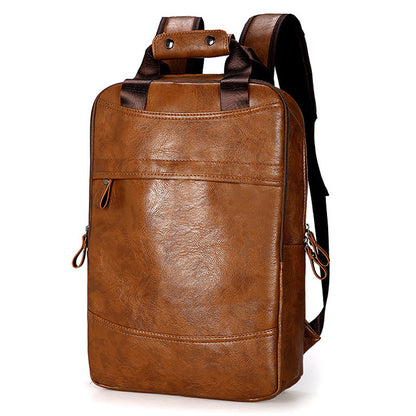 mens leather business simple backpack