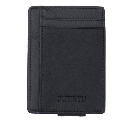 fashion men magnet money clip thin credit card holder genuine leather front rfid pocket wallet blocking