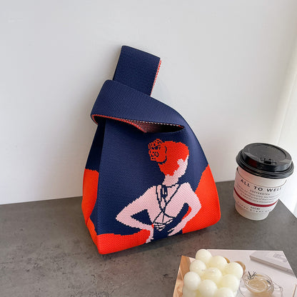 Cute Cartoon Wool Kitty Knitted Bag Women's Off-street Handbag