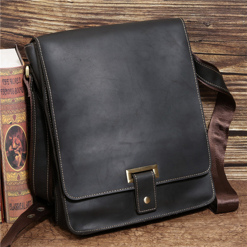 retro crazy horse leather mens shoulder messenger bag