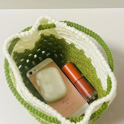 summer contrast color wool handbag hollow out