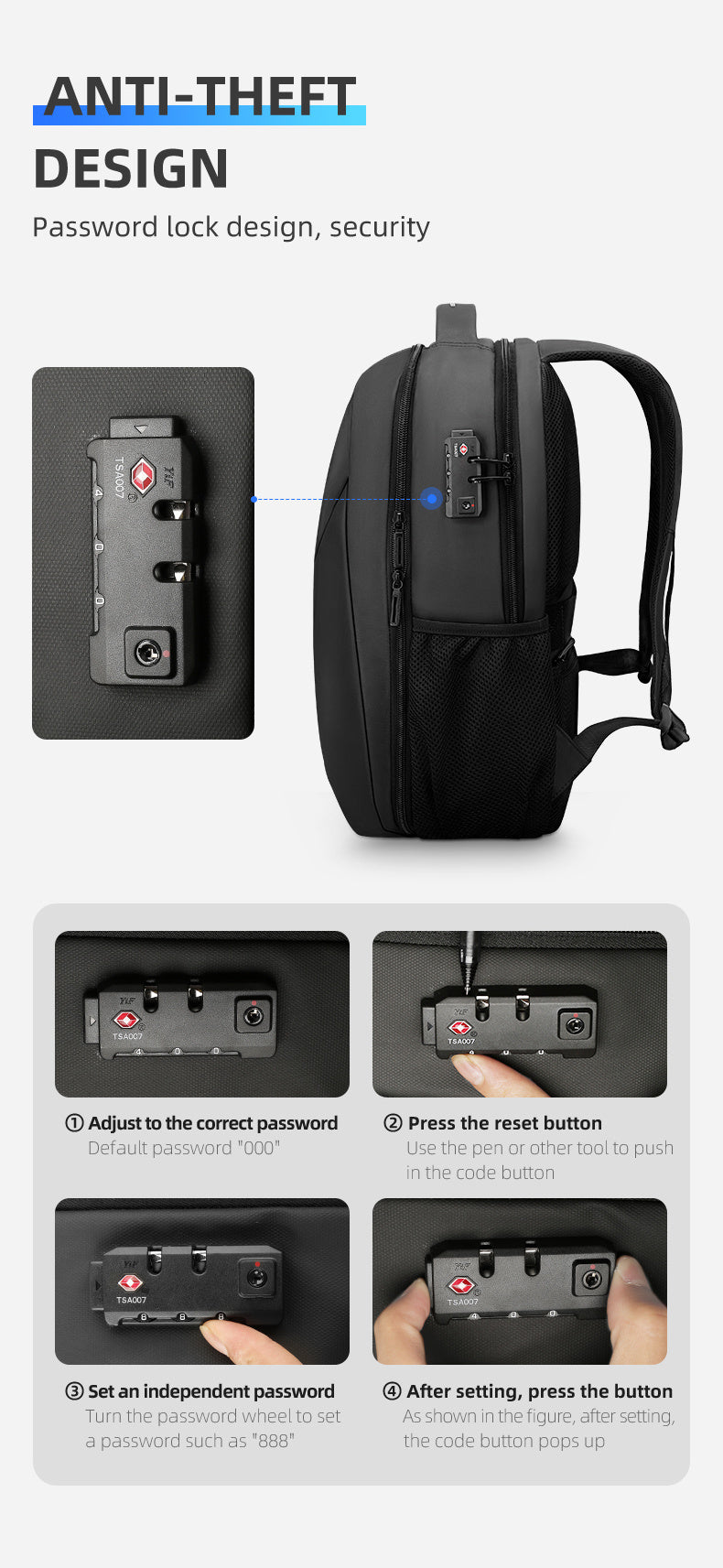 large capacity anti theft backpack