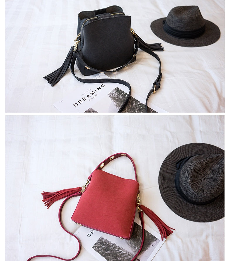 spring-new-frosted-tassel-bucket-bag-korean-version-of-the-wild-shoulder-bag-female-handkerchief-retro-messenger