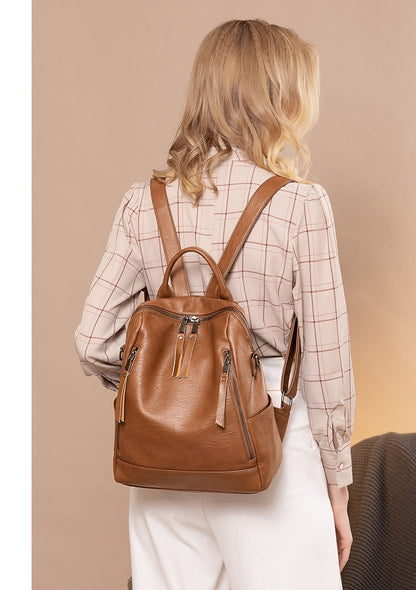 womens minimalist leather versatile casual backpack