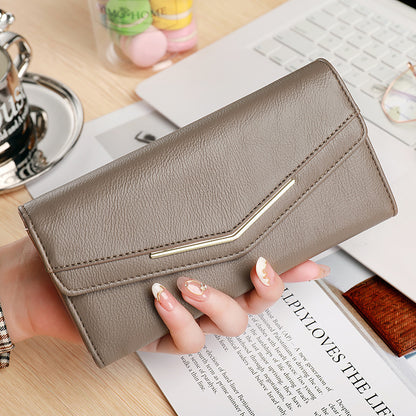 womens long three fold stitching fashion multi card slot leather oil wax leather large capacity wallet