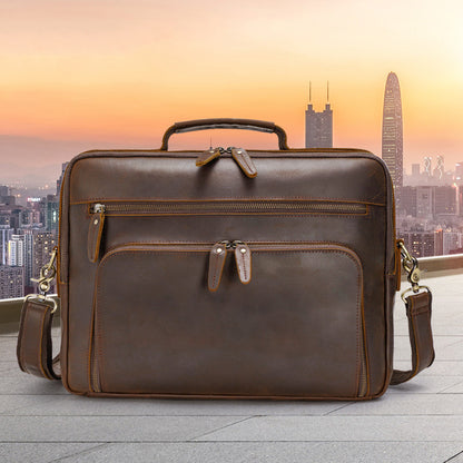 vintage crazy horse leather mens briefcase laptop bag