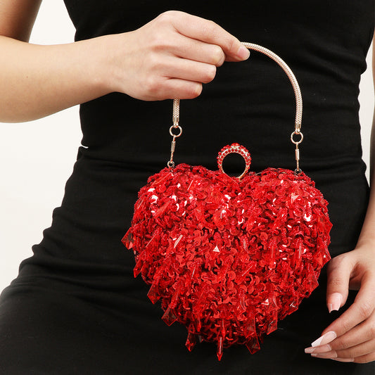 embroidered beaded heart shaped dinner bag