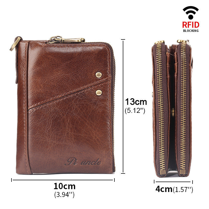 mens leather zipper short wallet