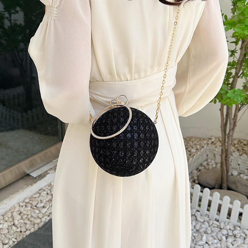 diamond retro shoulder bag womens crossbody chain ball small round bag