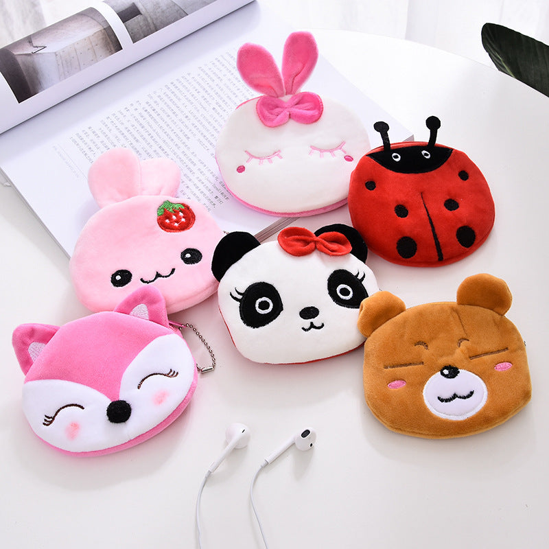 cartoon female cute student portable mini plush earphone key coin purse