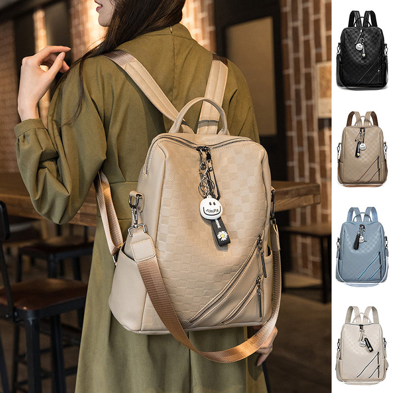 fashion checkerboard backpack casual shoulder bag all match shopping travel bags for women