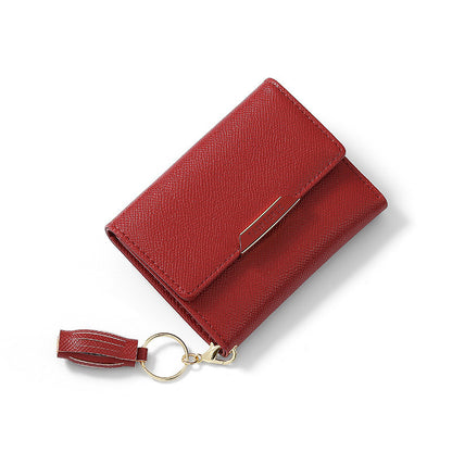 simple womens short wallet tassel small folding