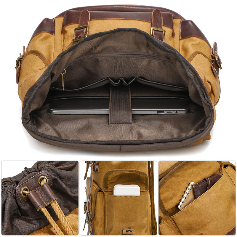 large capacity waterproof outdoor canvas vintage backpack