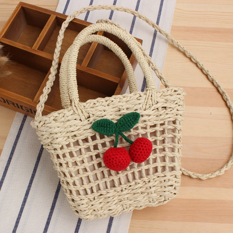 cherry paper rope woven cute vacation beach bag