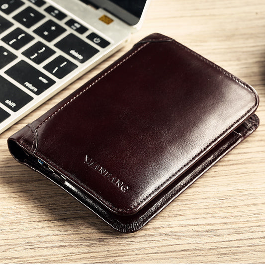 mens top layer short leather wallet