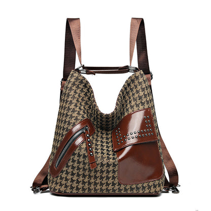 houndstooth backpack women fashion rivet design leopard shoulder bags