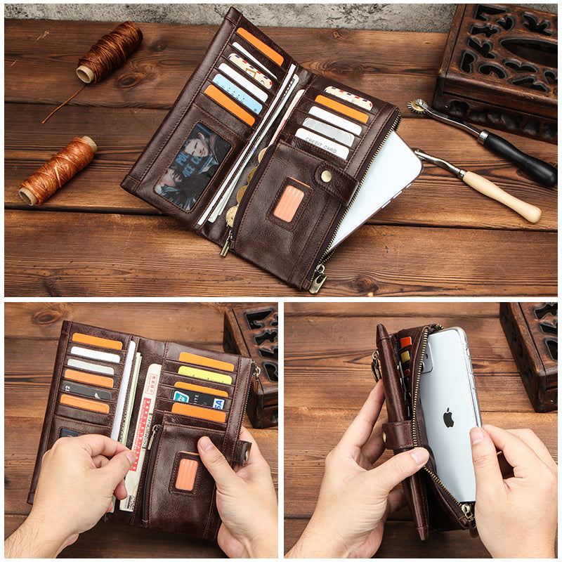 leather mens wallet multifunctional long