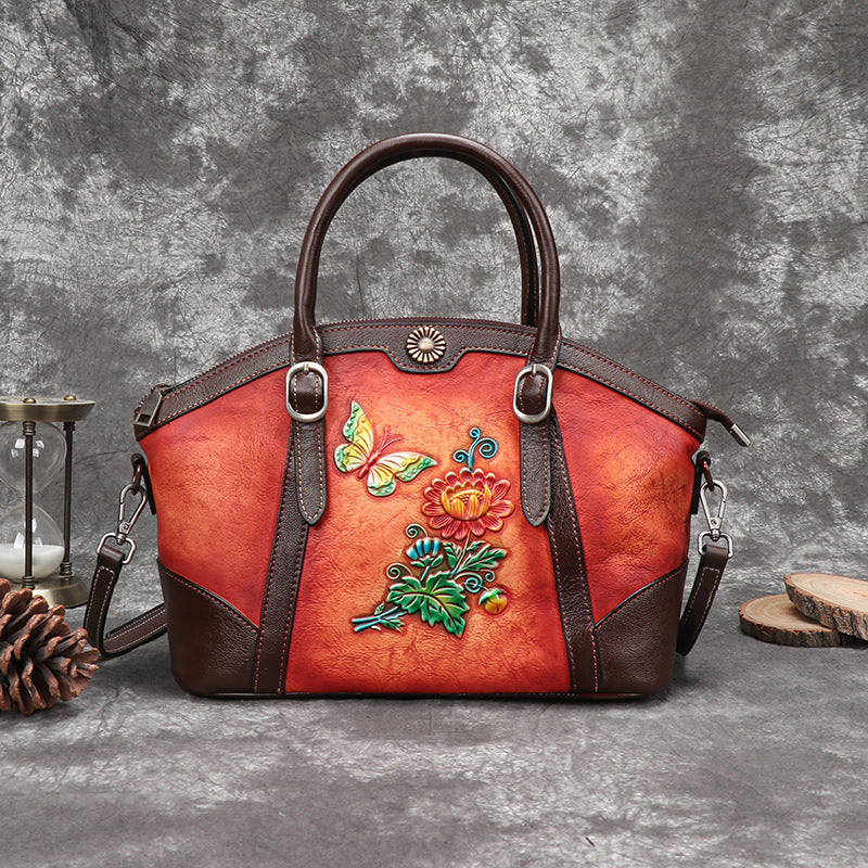 hand rubbed three dimensional relief retro female bag