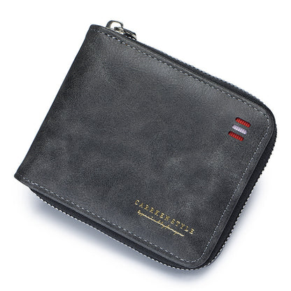 mens short and simple zipper tri fold multifunctional wallet