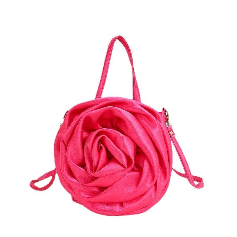 satin satin three dimensional rose flower shape portable crossbody party wedding female dinner bag