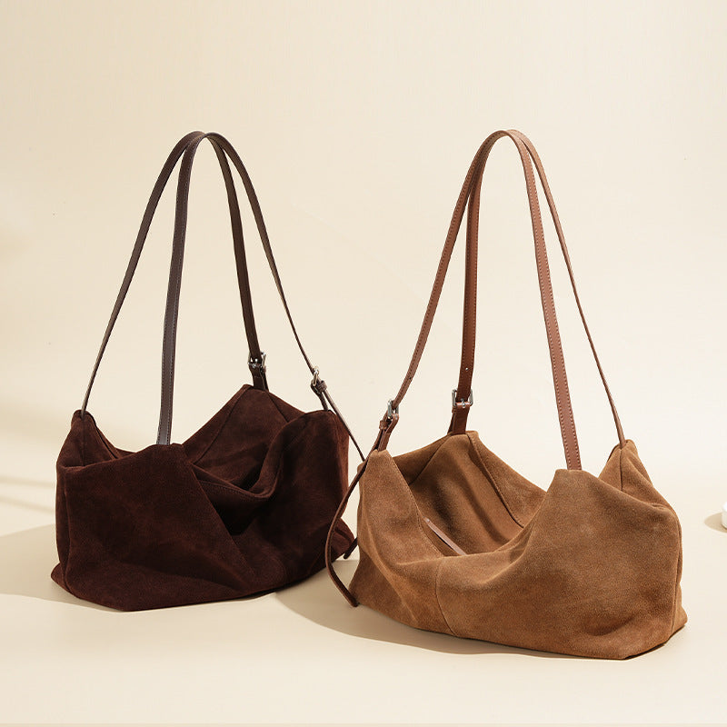 high grade large capacity frosted idle style suede crossbody shoulder bag