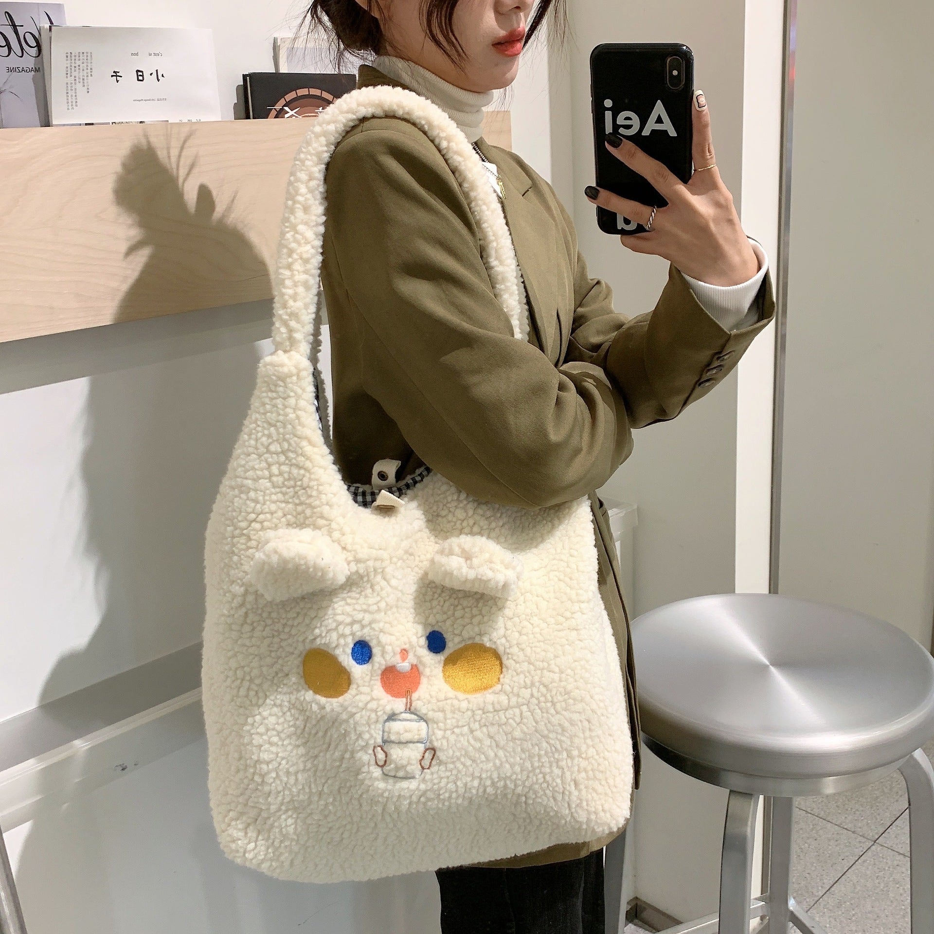 cute plush large capacity tote